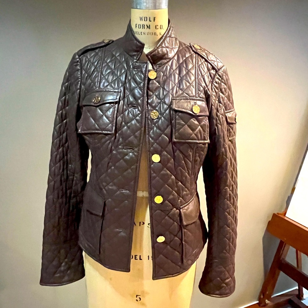 Tory Burch leather quilt jacket
